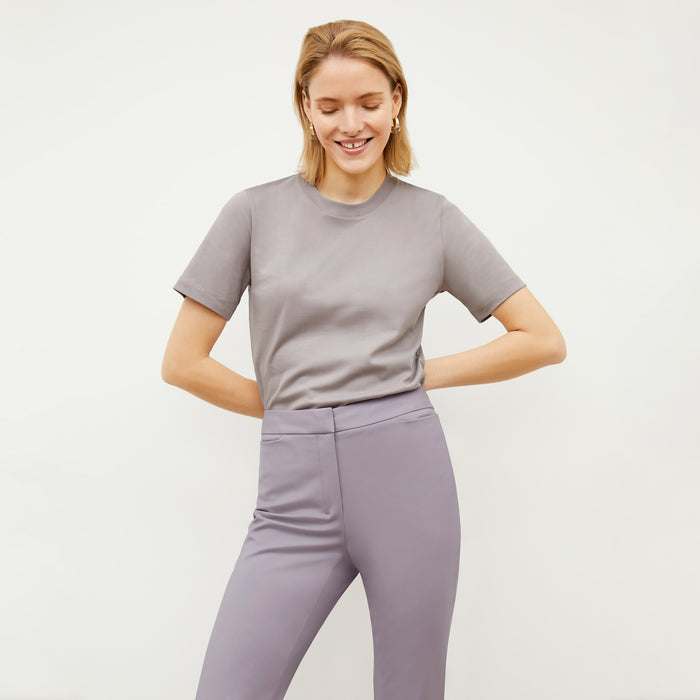 Front image of a woman wearing the Leslie T-Shirt - Pima Cotton in Wisteria | Lead