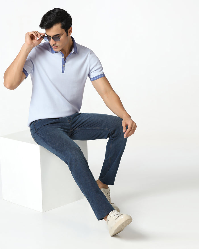 Light Blue Textured Polo - Contra