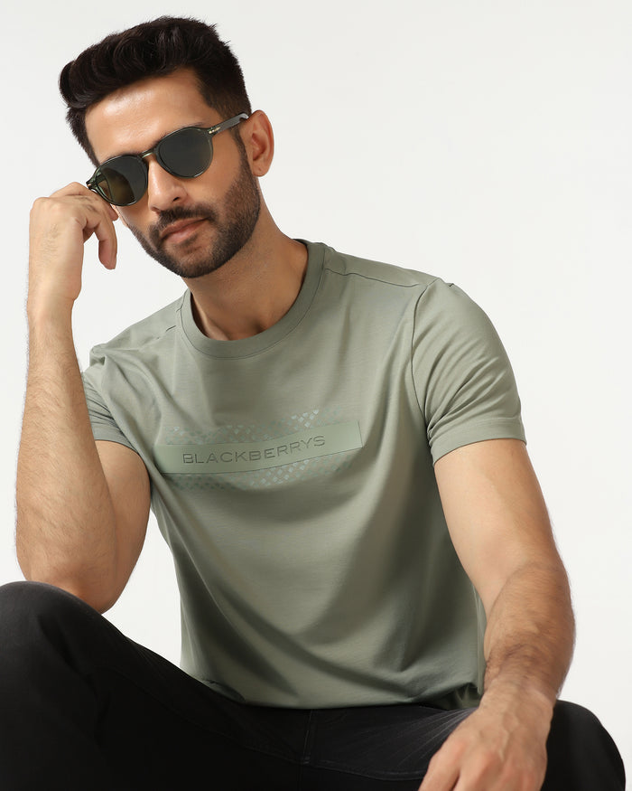 Light Green Crew Neck Solid T-Shirt - Zoro