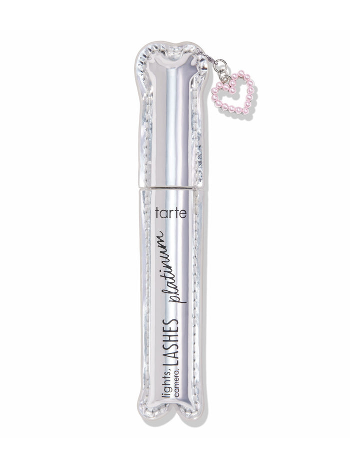tarte cosmetics lights camera lashes mascara and free heart charm on a white background