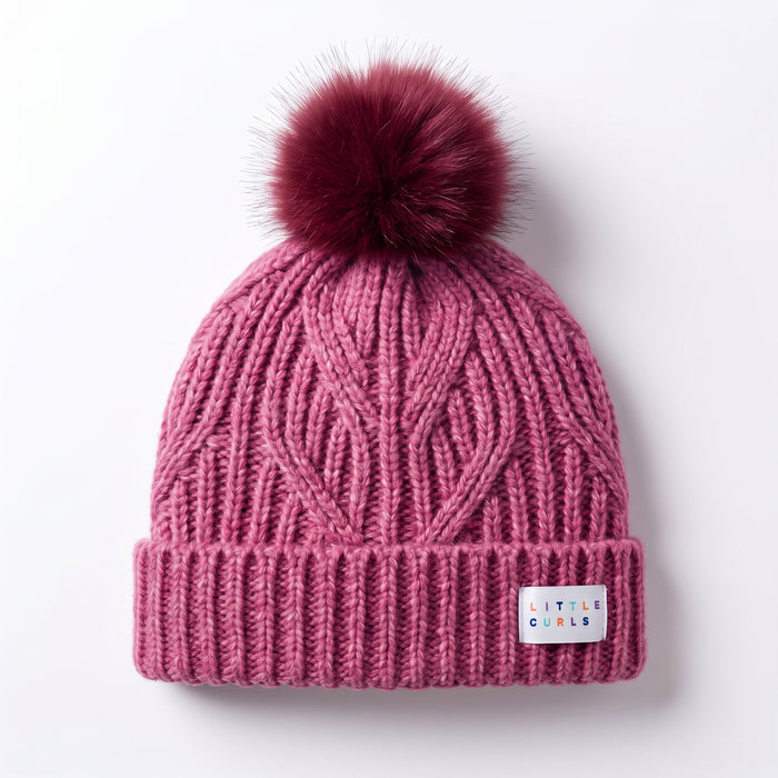Little Curls Dusty Pink Cable Knit Satin-Lined Beanie - Only Curls