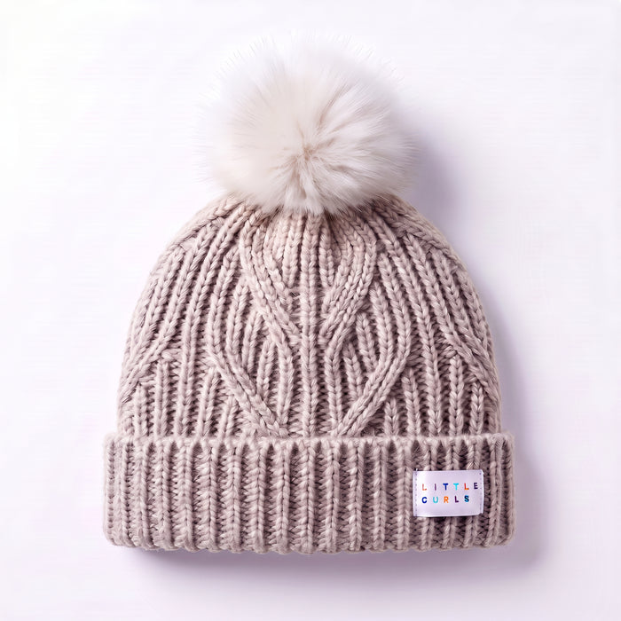 Little Curls Ivory Cable Knit Satin-Lined Beanie - Only Curls