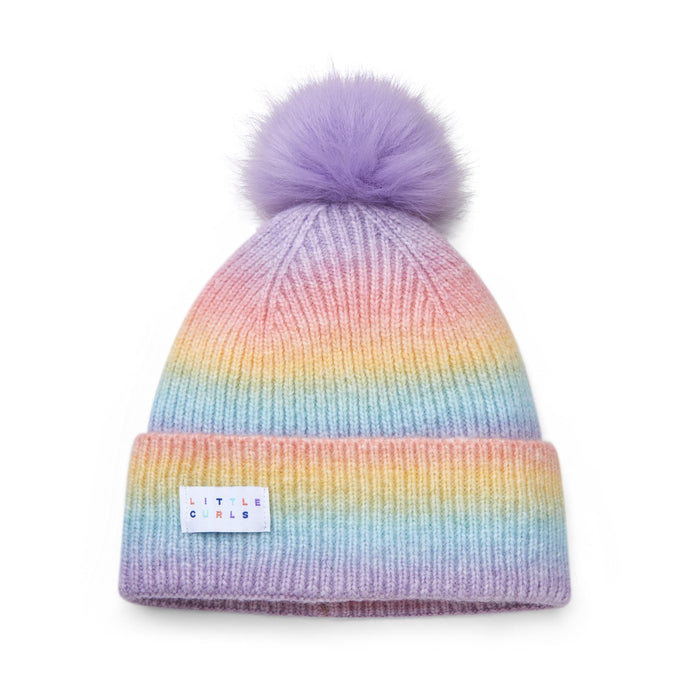 Little Curls Satin Lined Knitted Beanie Hat - Rainbow with Pom Pom - Only Curls