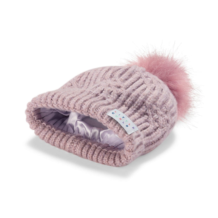Little Curls Satin Lined Knitted Beanie Hat - Soft Dusty Pink with Pom Pom - Only Curls