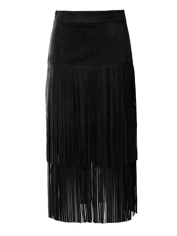 Long Fringe Black Skirt