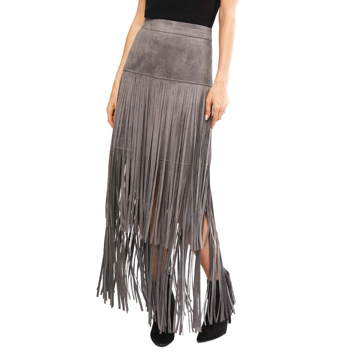 Long Fringe Grey Skirt