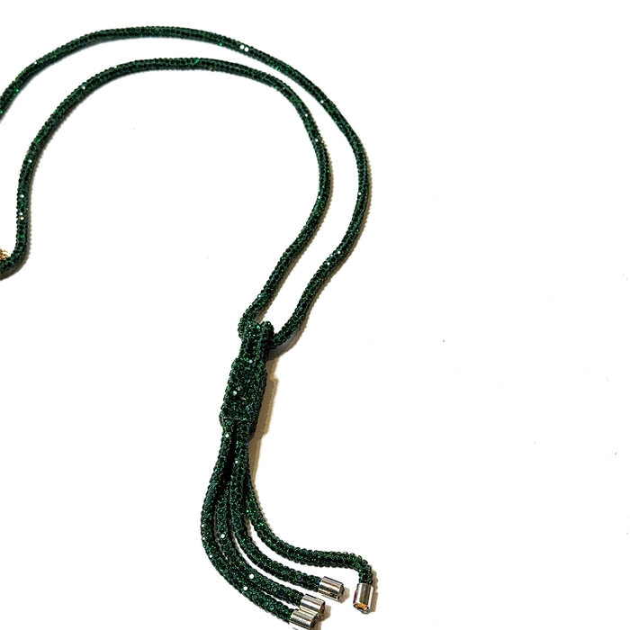 Style the Long Rhinestone Square Tassel Necklace exclusively at Born To Glam