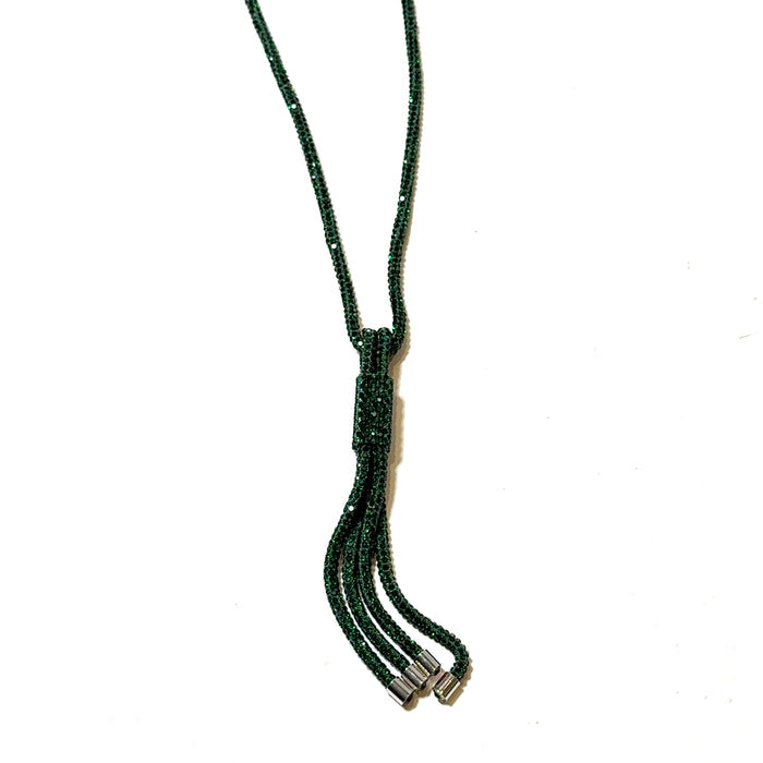 Style the Long Rhinestone Square Tassel Necklace exclusively at Born To Glam