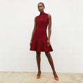 Front image of a woman wearing the luca skirt in maroon | Lead
