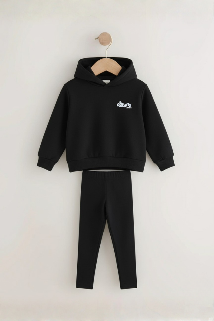 Luna Girls Leggings & Hoodie Set - Black