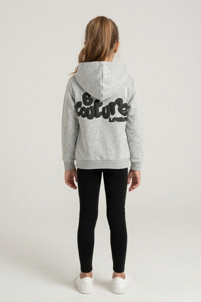 Luna Girls Leggings & Hoodie Set - Grey Marl/Black