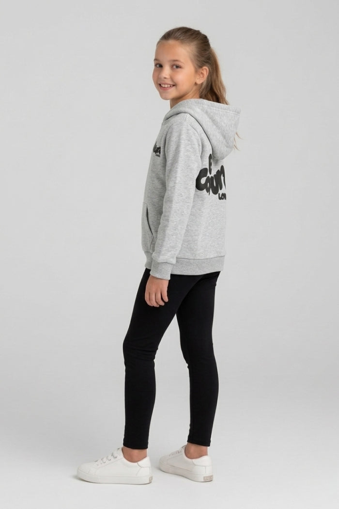 Luna Girls Leggings & Hoodie Set - Grey Marl/Black