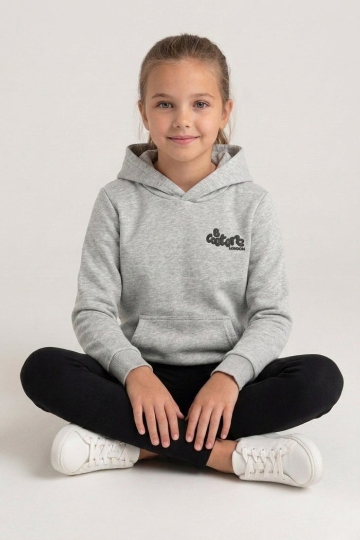 Luna Girls Leggings & Hoodie Set - Grey Marl/Black