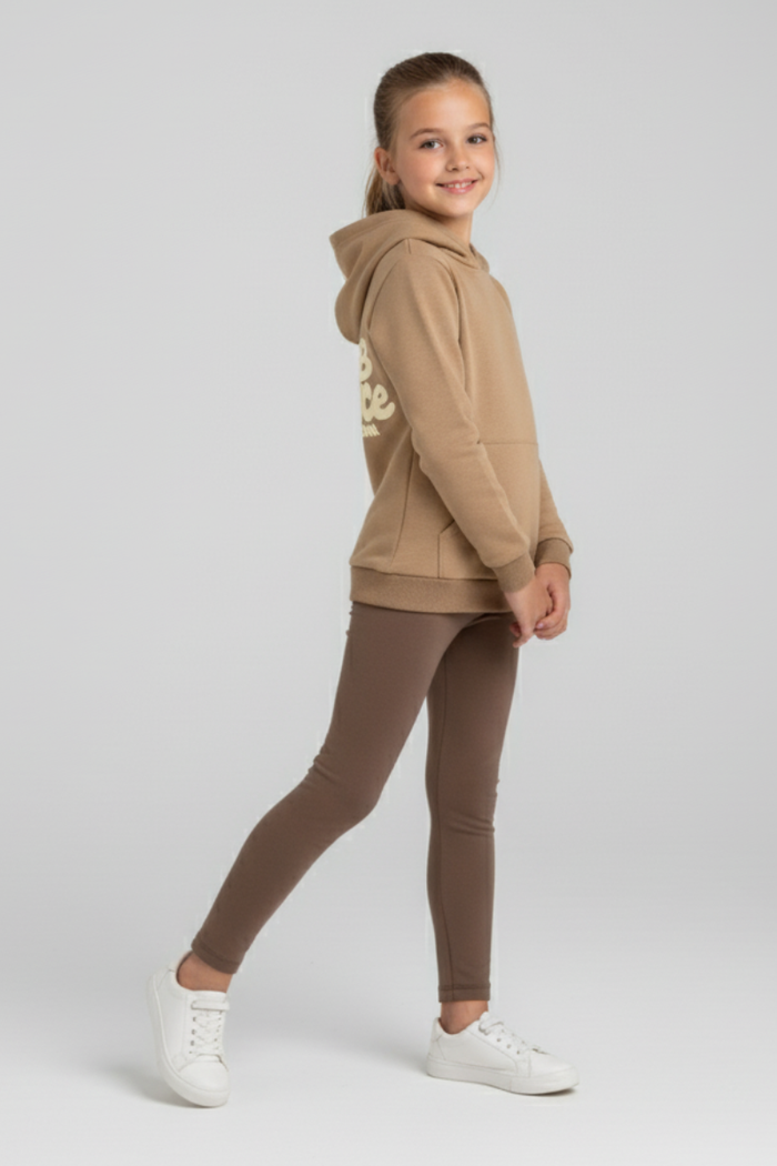 Luna Girls Leggings & Hoodie Set - Mink Brown
