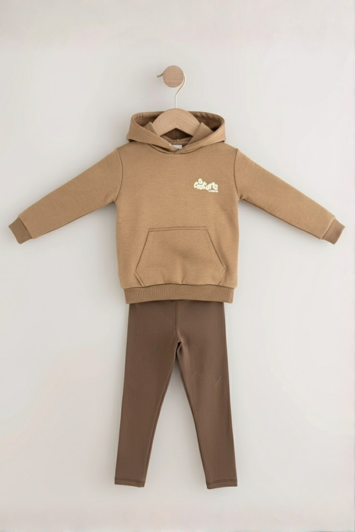 Luna Girls Leggings & Hoodie Set - Mink Brown