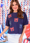 Lux Patriotic Bow Mom Crop Tee