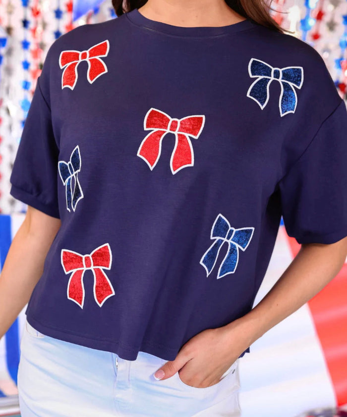 Lux Patriotic Bow Mom Crop Tee