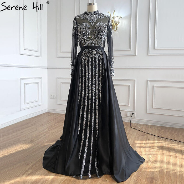 Luxury Muslim Black With Overskirt Mermaid Long SleeveEvening Dresses For Woman LA71011 - SERENE HILL