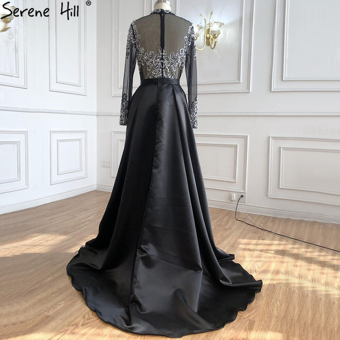 Luxury Muslim Black With Overskirt Mermaid Long SleeveEvening Dresses For Woman LA71011 - SERENE HILL