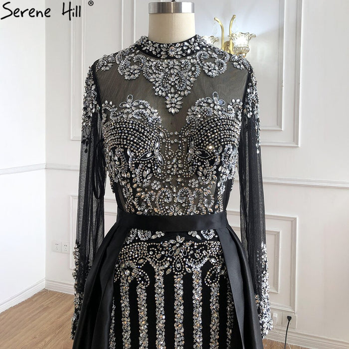 Luxury Muslim Black With Overskirt Mermaid Long SleeveEvening Dresses For Woman LA71011 - SERENE HILL
