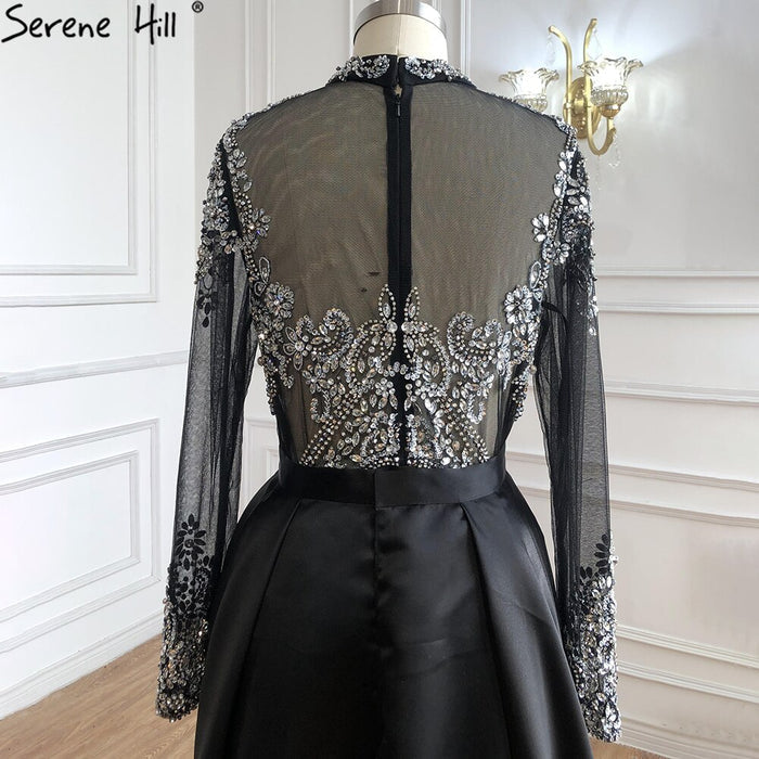 Luxury Muslim Black With Overskirt Mermaid Long SleeveEvening Dresses For Woman LA71011 - SERENE HILL