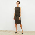 Front image of a woman wearing the Maisie Dress in Kale | Lead