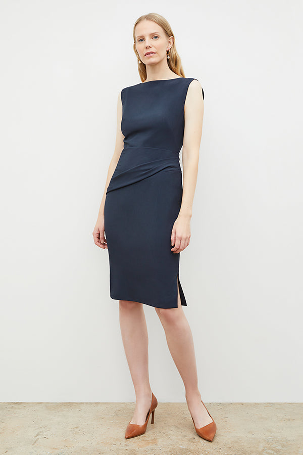 Front image of a woman in the maisie dress in midnight | Exclude | Grid