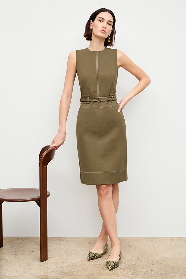 front image of a woman wearing the maude dress in oregano | Exclude | Grid