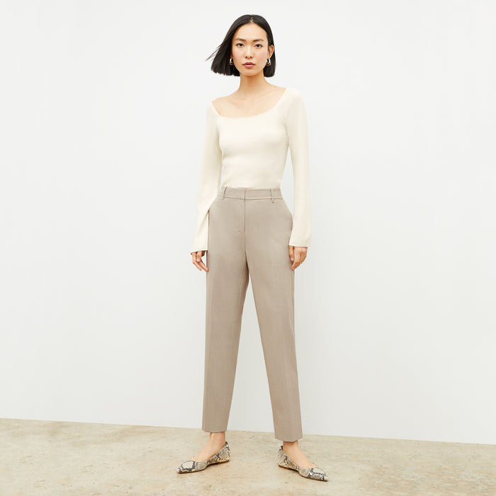 Front image of a woman wearing the Mejia Pant in Natural Melange | Lead