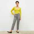 Front image of a woman wearing the mejia pant in plaid sharkskin | Lead