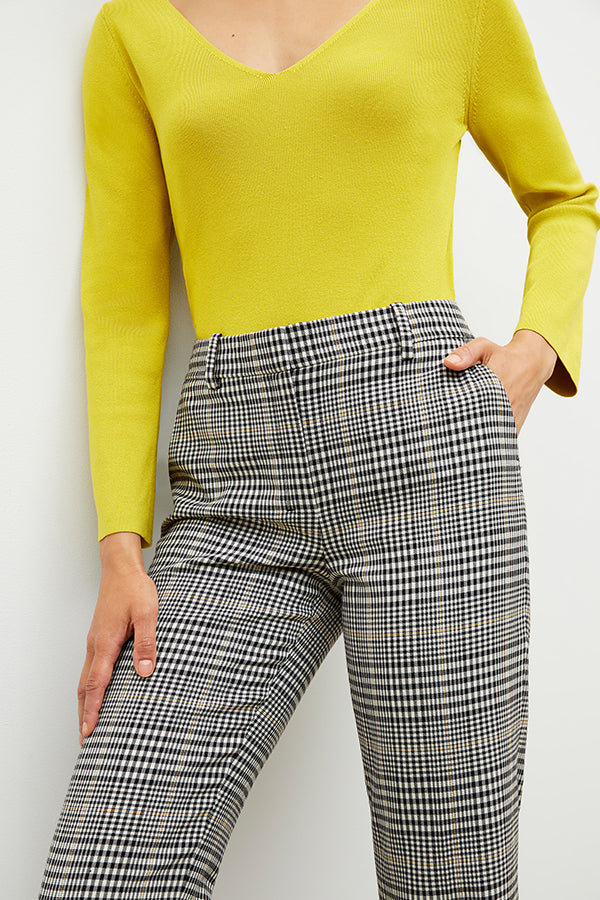 Front image of a woman wearing the mejia pant in plaid sharkskin | Exclude | Grid Hover