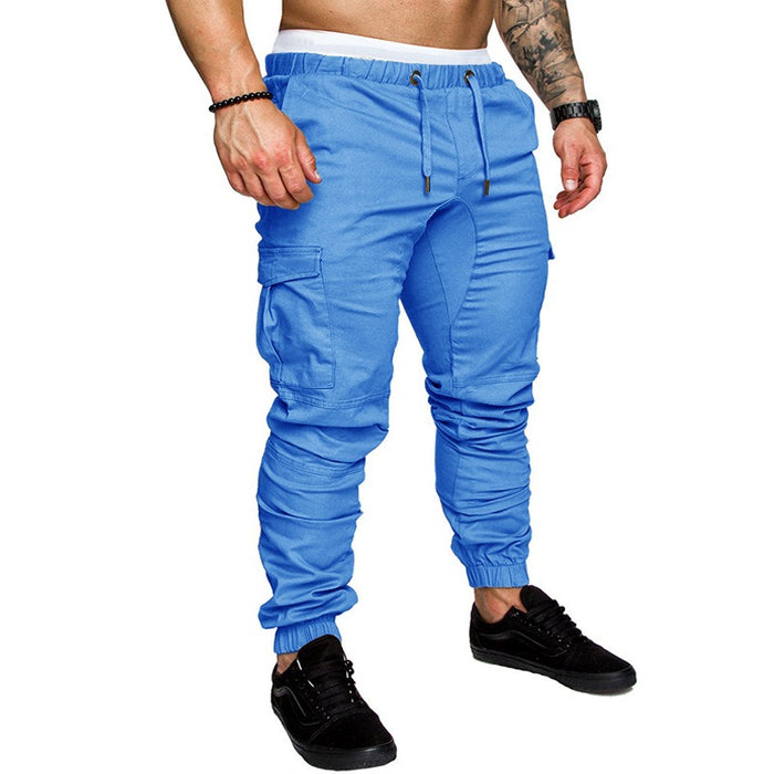 Casual men's trousers in cotton blend with multiple pockets, mid waist, loose fit and solid color design for everyday styling