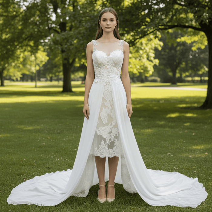 Mermaid Floral Lace High Low Wedding Dress with Tank Sleeves - Rosymae