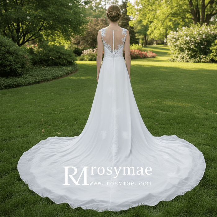 Mermaid Floral Lace High Low Wedding Dress with Tank Sleeves - Rosymae