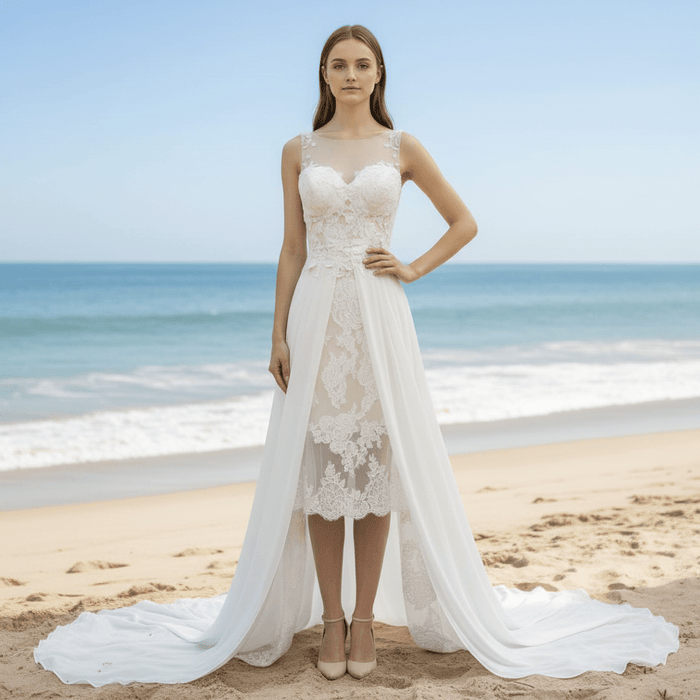 Mermaid Floral Lace High Low Wedding Dress with Tank Sleeves - Rosymae