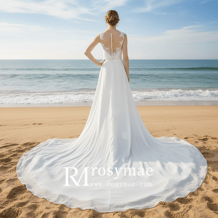 Mermaid Floral Lace High Low Wedding Dress with Tank Sleeves - Rosymae