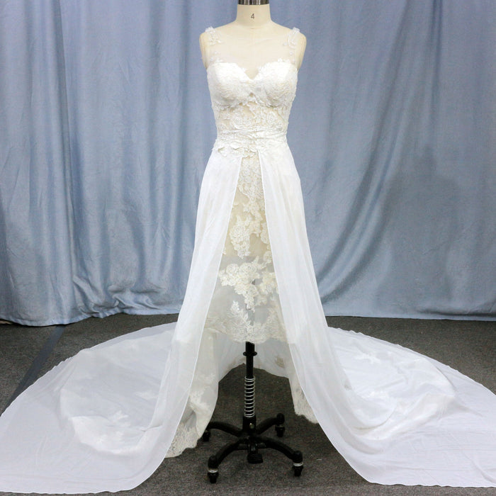 Mermaid Floral Lace High Low Wedding Dress with Tank Sleeves - Rosymae