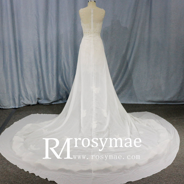 Mermaid Floral Lace High Low Wedding Dress with Tank Sleeves - Rosymae