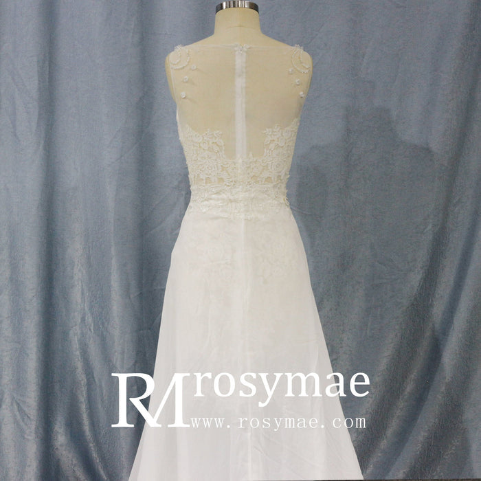 Mermaid Floral Lace High Low Wedding Dress with Tank Sleeves - Rosymae