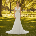 Mermaid V-neck Tank Straps Wedding Dress with Open Back - Rosymae