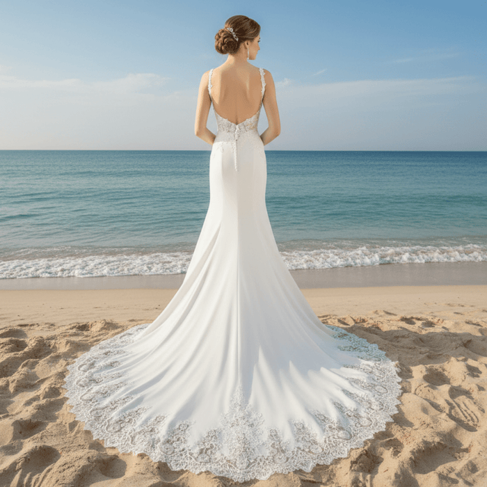 Mermaid V-neck Tank Straps Wedding Dress with Open Back - Rosymae