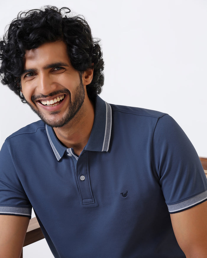 Mid Blue Solid Polo - Taurus