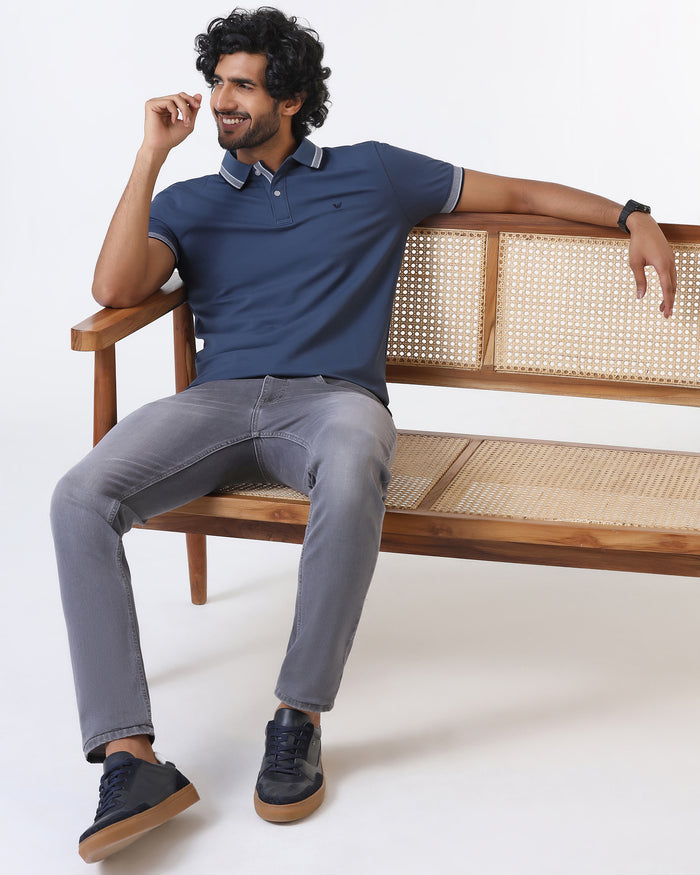 Mid Blue Solid Polo - Taurus