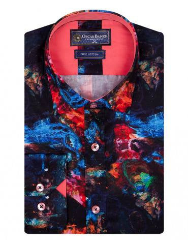 Midnight Sky Print Pure Cotton Shirt-Makrom