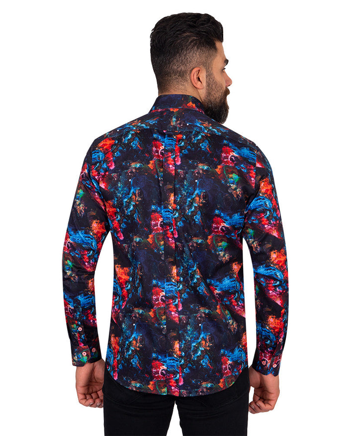 Midnight Sky Print Pure Cotton Shirt-Makrom