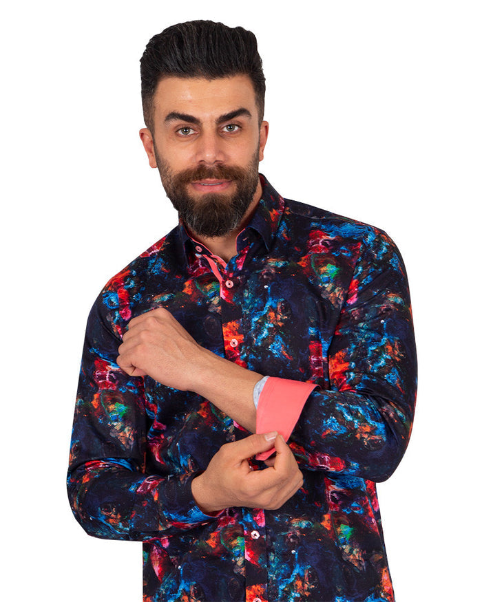 Midnight Sky Print Pure Cotton Shirt-Makrom