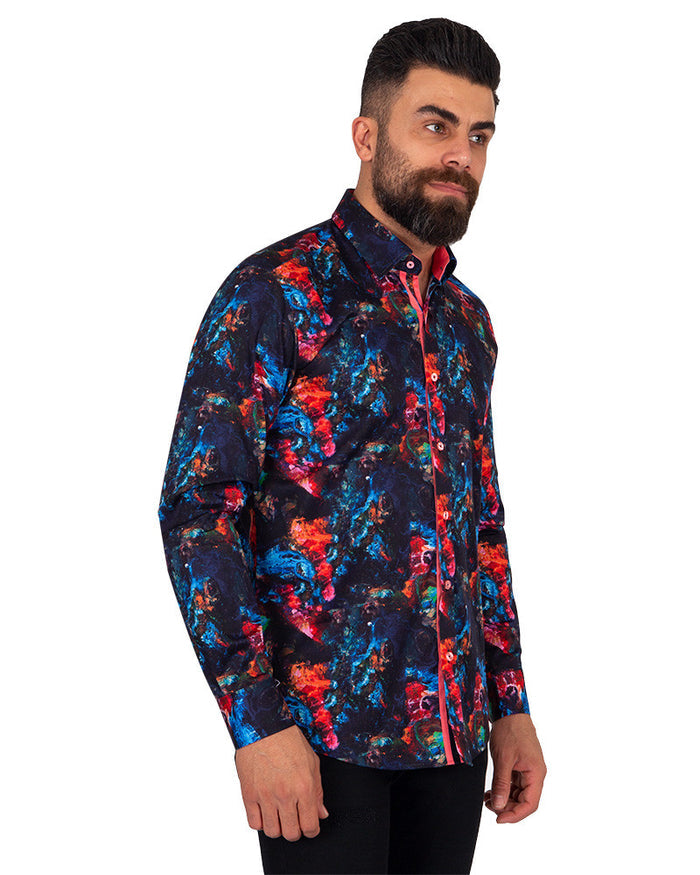 Midnight Sky Print Pure Cotton Shirt-Makrom