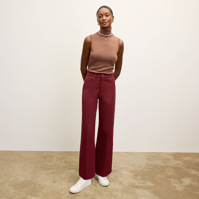 front image of a woman wearing the milo jean in berry jam | Lead