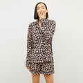 Front image of a woman wearing the Petite Plume x M.M. Long Sleeve Short Set in Sahara Print | Lead