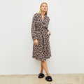Front image of a woman wearing the Petite Plume x M.M. Luxe Pima Robe in Sahara Print | Lead